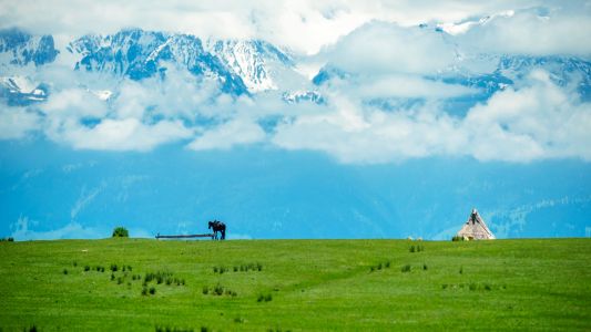 草原,天空,自然风光,全景,雪山,白云,山川