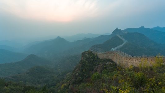 俯瞰,建筑,航拍,历史古迹,自然风光,天空,森林,植物,树木,山川,长城