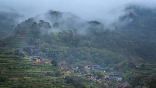 山川,雾,自然风光,建筑,村镇