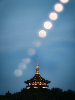 自然风光,雷峰塔,夜晚,杭州,天空,城镇,建筑,月亮,塔