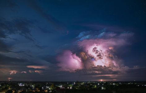 夜晚,雷电,天空,建筑,自然风光,村镇