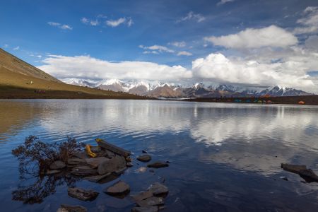 湖泊,川西,山峦,中国,四川,自然风光,天空,岩石,草原,白云