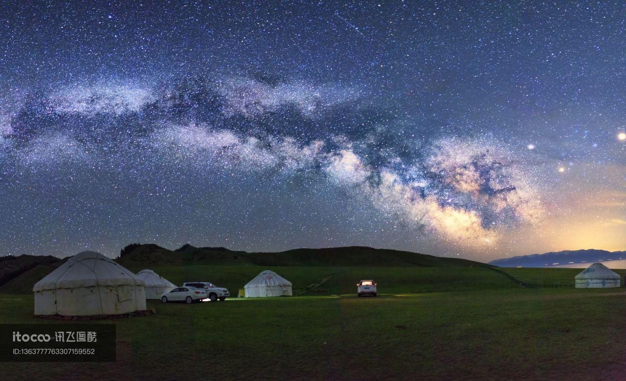 星空,草原,蒙古包