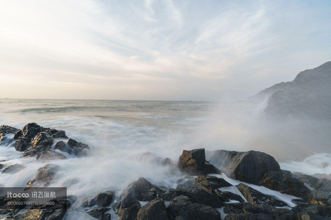 海洋,礁石,海浪