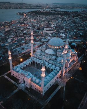 宗教文化,土耳其,建筑,景点,蓝色大清真寺,城镇,国外,都市,夜晚,航拍,全景