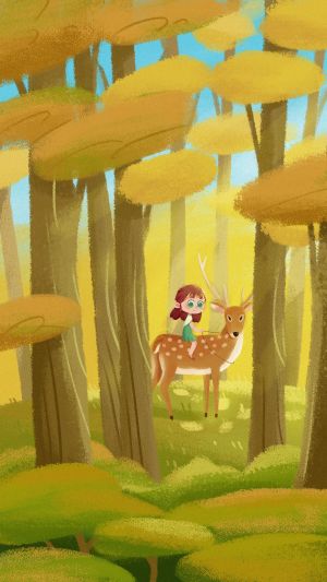 麋鹿女孩,树林,插画,扁平插画
