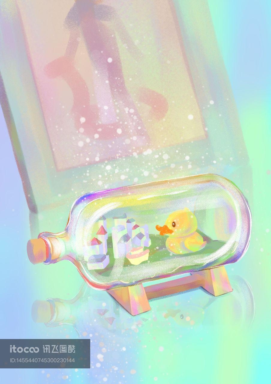 透明瓶,玩具鸭,设计元素