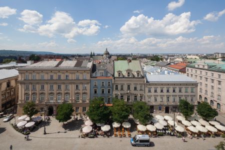 建筑,现代建筑,城镇,全景,航拍,国外,居民楼,自然风光,天空,白云,道路,传统建筑,寺塔,汽车,波兰,克拉科夫