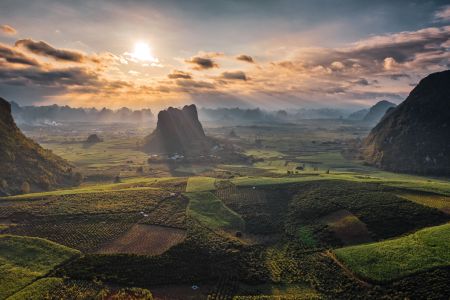自然风光,山川,全景,日出,雾