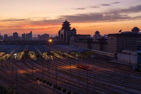 建筑,天空,西客站,火车站,中国,北京,云霞,铁轨,城镇,都市