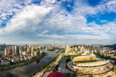 城镇,天空,鸟瞰图,建筑,自然风光,江河,白云,都市,全景
