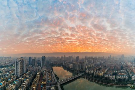 天空,霞光,卷积云,生活工作,建筑