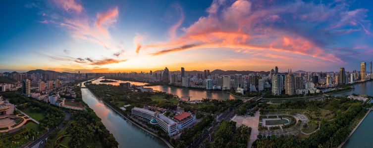 都市,建筑,晚霞,城镇,天空,江河,全景,自然风光