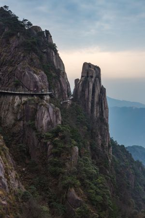 九华山,中国,安徽,自然风光,山川,天空,植物,峡谷,树木,桥