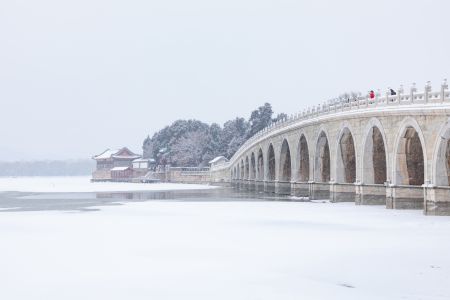 冬天,建筑,中国,北京,颐和园,城镇,历史古迹,天空,拱桥,雪,植物,树木
