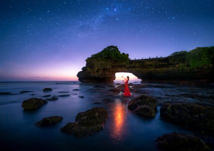 星空,岩石,全景,自然风光,夜晚,海洋,环境人像