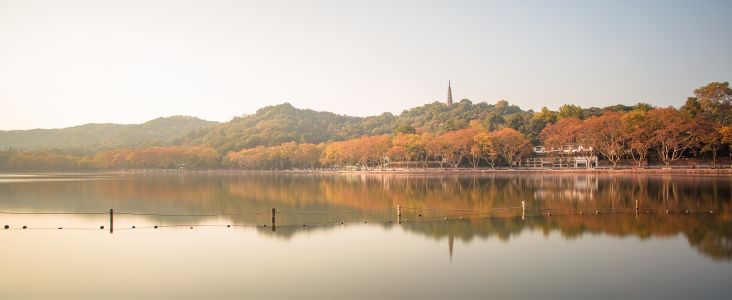 秋天,全景,自然风光,森林,天空,湖泊,植物,树木,建筑