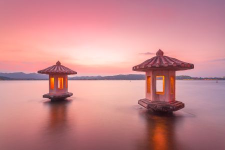 湖泊,自然风光,晚霞,建筑,历史古迹,天空,特写,山川