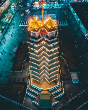 城镇,建筑,夜晚,航拍,都市夜景