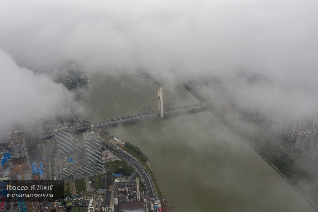 雾,江河,城市道路