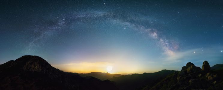 自然风光,太阳,星空,星星,全景,山川