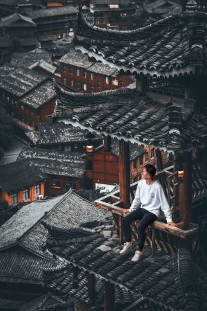 村镇,历史古迹,城镇,建筑,俯瞰,特写,全身像,环境人像