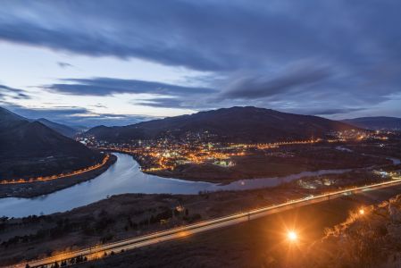 夜晚,天空,江河,格鲁吉亚,城镇,山川,国外
