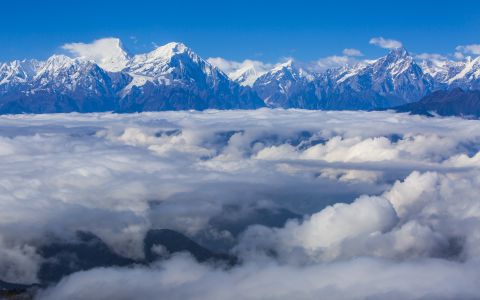 天空,山峦,冰雪,自然风光,白云,雪山