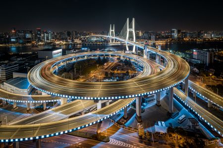 城镇,都市,道路,立交桥,上海南浦大桥,上海,建筑,夜晚,航拍,建筑夜景,都市夜景,汽车,现代建筑,桥梁